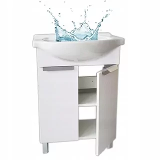 Biela stojaca skrinka do kúpeľne s umývadlom 60 cm lesklá polica